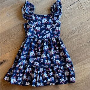 Janie & Jack Girls Navy Blue Floral Ruffle Shoulder Dress